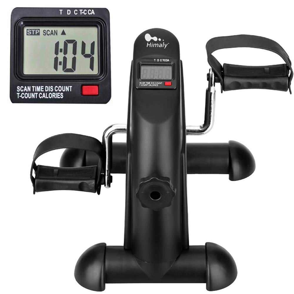 Mini LCD pedal exerciser, black with handle and straps plus digital LCD screen